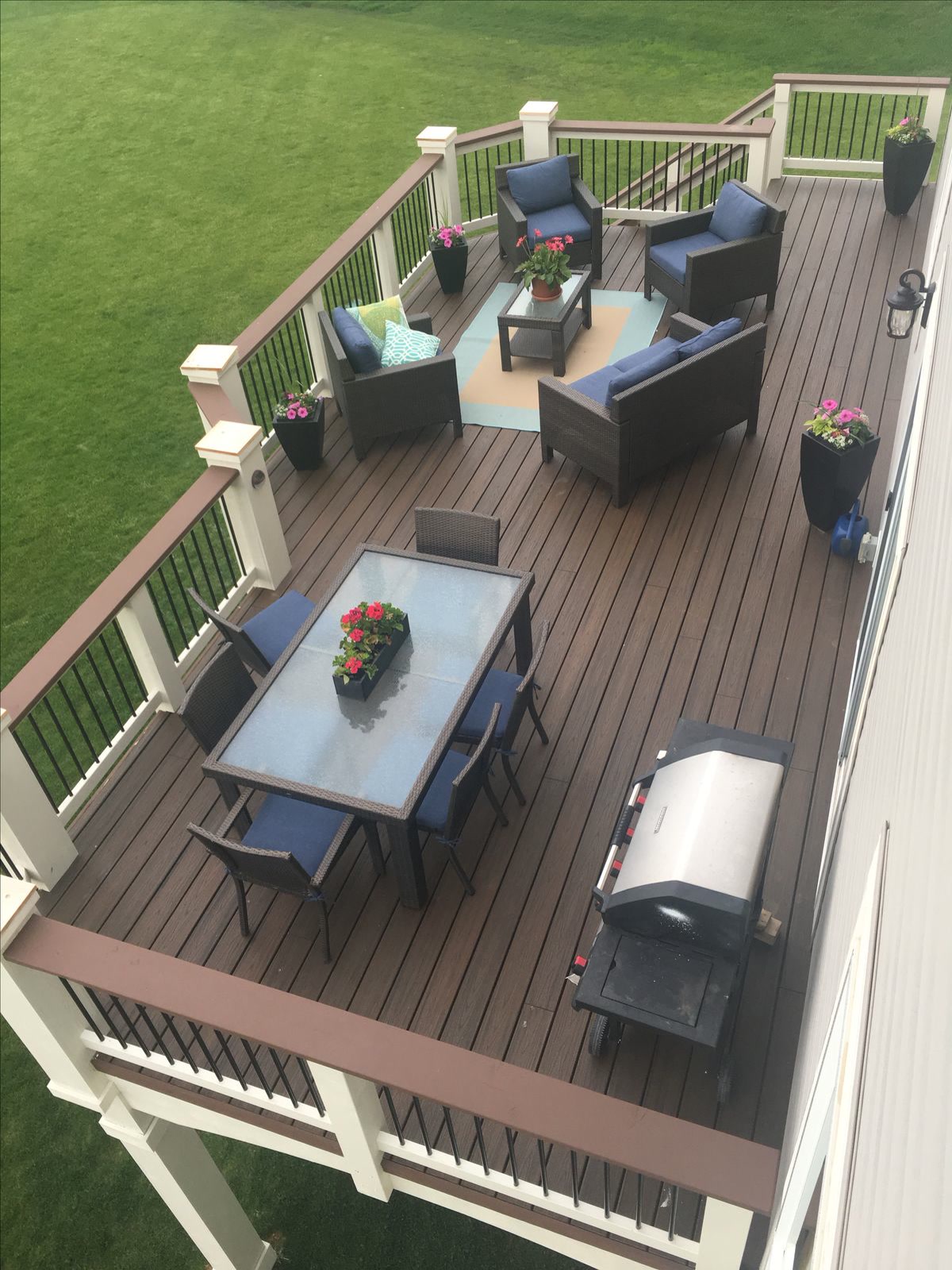 Elevated deck with outdoor furniture seen from above